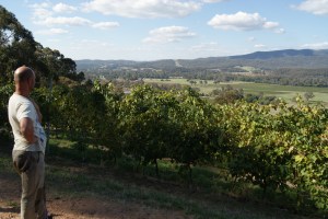 Joel Pizzini looks down on his vineyards in the King Valley