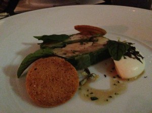 First course: Mosaic of Yarra Valley rabbit + yabbies w. spring leeks + black truffles